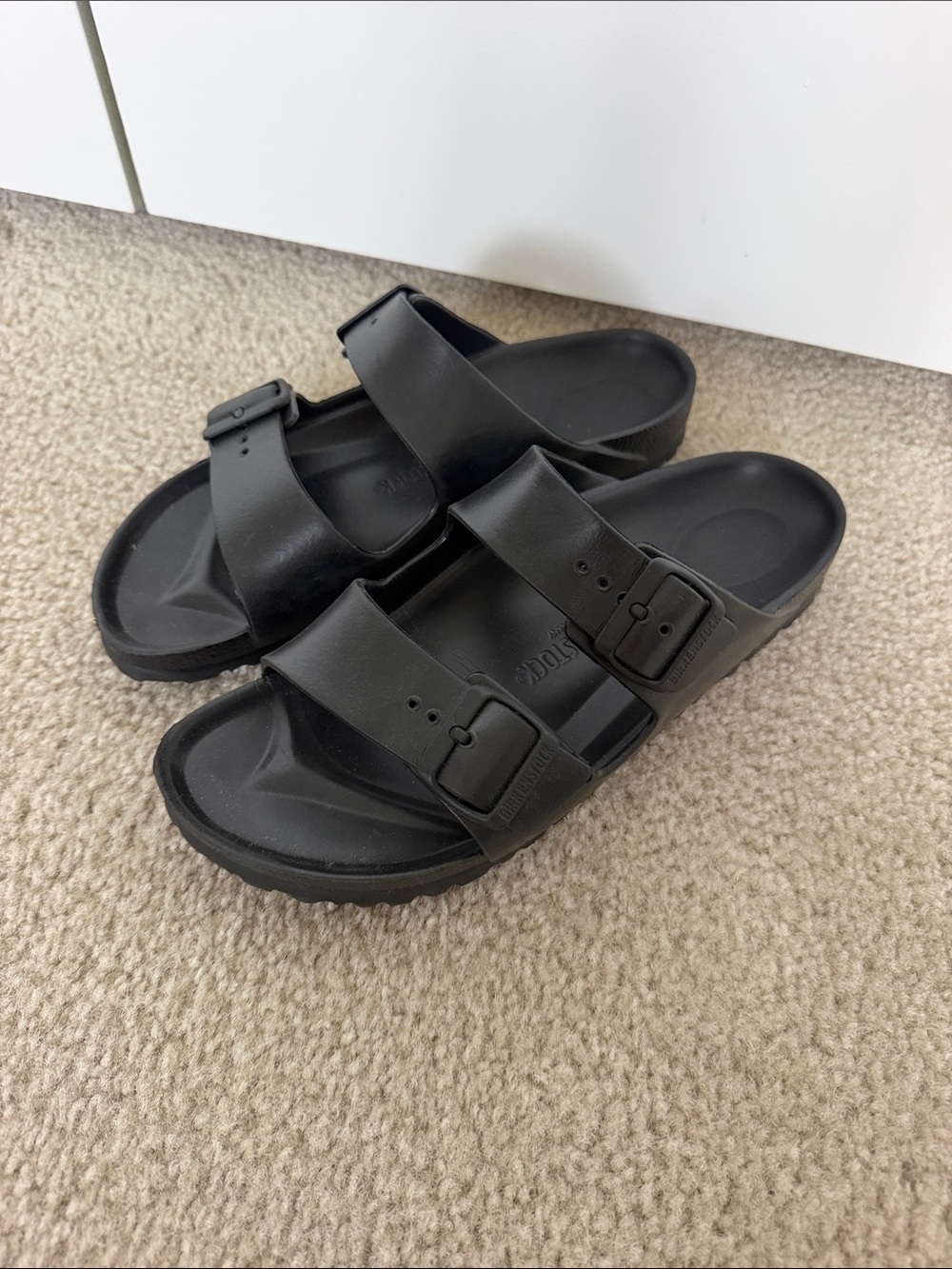 Black Womens Birkenstock Double-Buckle Slide Sandals